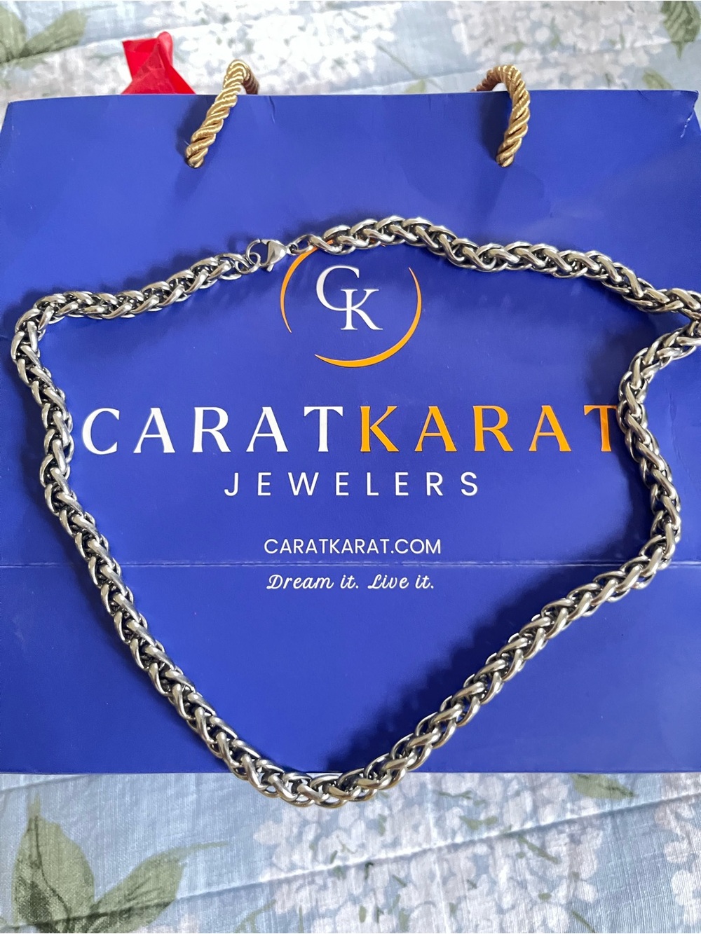 CaratKarat Silver Twisted Rope Chain Necklace 20 inch new.